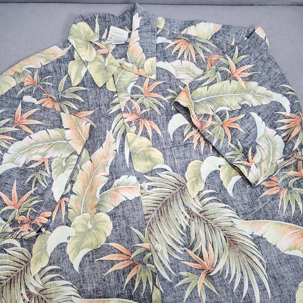 Go Barefoot Hawaiian Shirt Gray Tropical Reverse Print‎ Cotton Mens XL